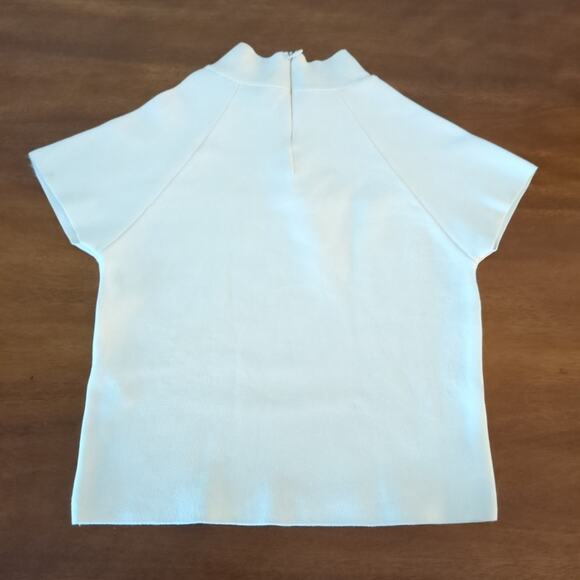 ZARA women's knit Mock Neck short sleeve cream color top women's size Small GUC - Picture 7 of 7